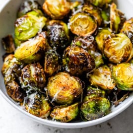 Brussels sprouts in a bowl with cheese