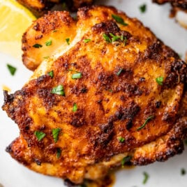 Crispy air fryer chicken thigh on a plate